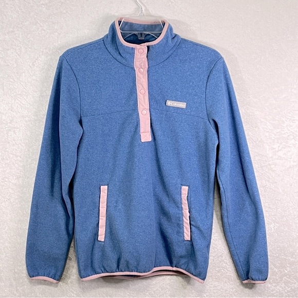COLUMBA Fleece Sweatshirt Womens S Blue Pink Snap Henley Front Pockets‎ … - Picture 1 of 12
